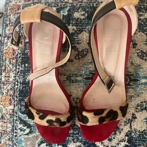 Prada Red and Leopard suede Print Heels